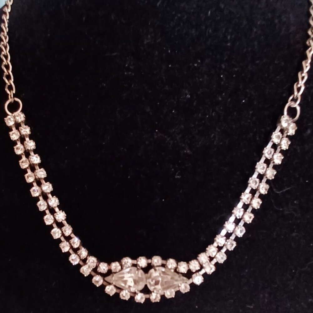 Gorgeous Double strand Rhinestone Choker Styler Necklace Vintage